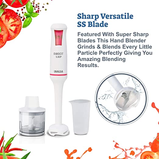 Inalsa Robot 5.0 CP 500W Hand Blender - with Chopper & 700ml Multipurpose Jar/ 2 Year Warranty/ Super Silent Powerful Motor Inalsa Robot 5.0 CP 500W Hand Blender - with Chopper & 700ml Multipurpose Jar/ 2 Year Warranty/ Super Silent Powerful Motor